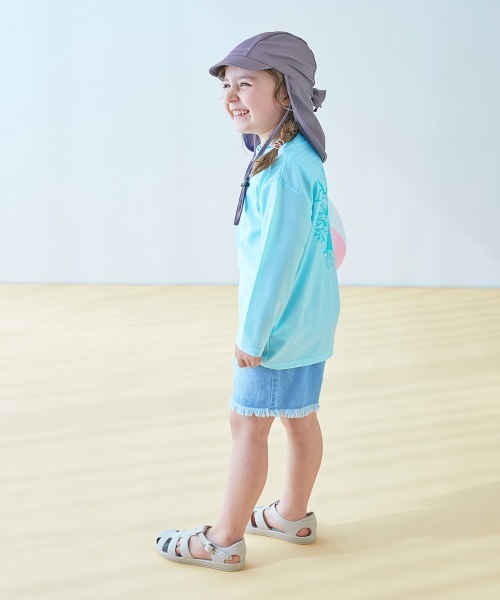 devirock(デビロック)の「UVカット 日よけガード付き ガールズ スイムキャップ(あご紐付き)(スイムグッズ・キッズ・グリーン/パープル系/アイボリー・L/M)」の5枚目の写真
