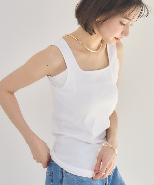KATHARINE ROSS(キャサリンロス)の「【KATHARINE ROSS】【Made in Japan】ファッションアドバイザー監修!サラリストスクエアタンクトップ(タンクトップ・レディース・ホワイト/ブラック・MEDIUM)」の1枚目の写真