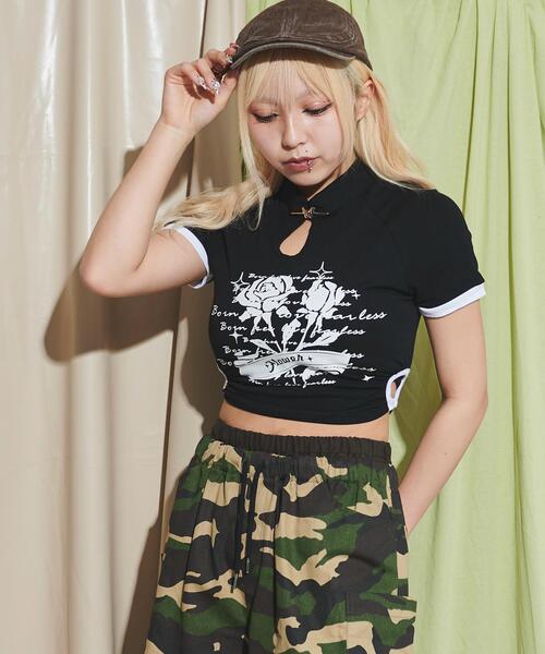 WEGO(ウィゴー)の「DISPARK/ピンSETローズカットアウトT(Tシャツ/カットソー・レディース・ブラック/ホワイト・FREE)」の2枚目の写真