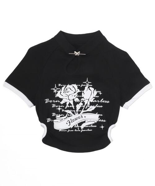 WEGO(ウィゴー)の「DISPARK/ピンSETローズカットアウトT(Tシャツ/カットソー・レディース・ブラック/ホワイト・FREE)」の4枚目の写真