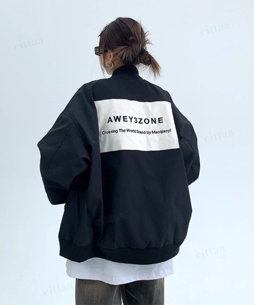 Dalfwin(ダールフィン)の「秋アウター ショート丈 AWEY3ZONEラベルデザインMA-1ブルゾン(MA-1・レディース・ブラック・LARGE/MEDIUM/X-LARGE)」の2枚目の写真