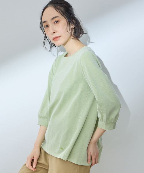 DECOY SINCE 1981(デコイシンスイチキュウハチイチ)の「【2025年春夏】パフスリーブストライププルオーバー(Tシャツ/カットソー・レディース・ブルー/ネイビー/グリーン・M/L/LL/3L/4L)」の9枚目の写真
