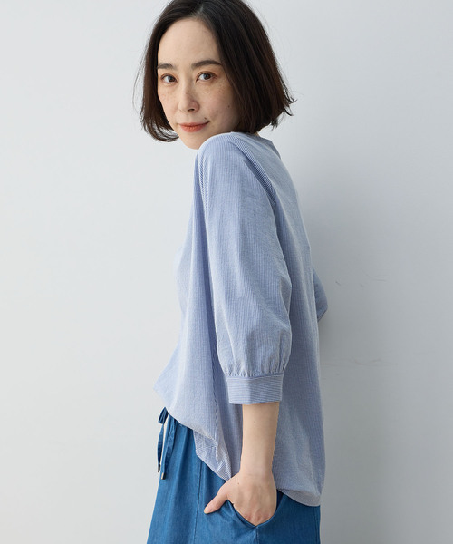 DECOY SINCE 1981(デコイシンスイチキュウハチイチ)の「【2025年春夏】パフスリーブストライププルオーバー(Tシャツ/カットソー・レディース・ブルー/ネイビー/グリーン・M/L/LL/3L/4L)」の21枚目の写真