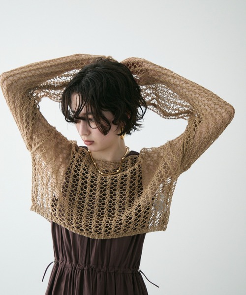 プラージュ 半袖 麻混 サマーニット ベージュ ♪ プラージュ Plage linen mix loose プルオーバー （ベージュ
