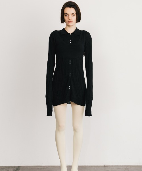 CREDONA（クレドナ）の「KNIT BUSTIER LONG  SHIRTS/ニットビスチェロングシャツ（ニット/セーター・レディース・ブラック/ベージュ/イエロー・FREE）」の6枚目の写真