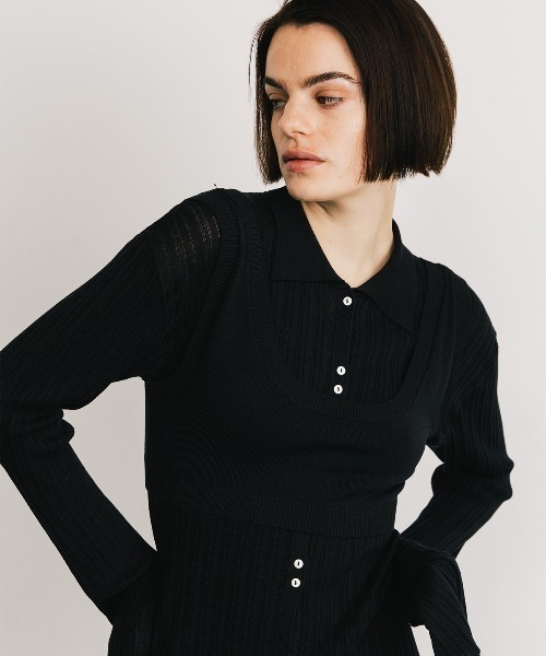 CREDONA（クレドナ）の「KNIT BUSTIER LONG  SHIRTS/ニットビスチェロングシャツ（ニット/セーター・レディース・ブラック/ベージュ/イエロー・FREE）」の7枚目の写真