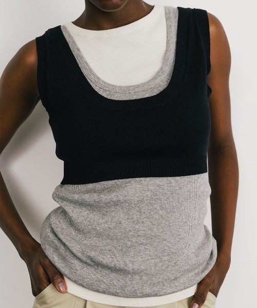 CREDONA（クレドナ）の「KNIT BUSTIER LONG  SHIRTS/ニットビスチェロングシャツ（ニット/セーター・レディース・ブラック/ベージュ/イエロー・FREE）」の14枚目の写真