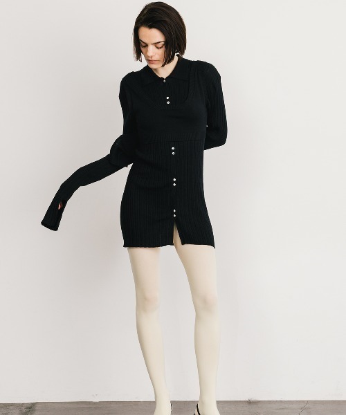 CREDONA（クレドナ）の「KNIT BUSTIER LONG  SHIRTS/ニットビスチェロングシャツ（ニット/セーター・レディース・ブラック/ベージュ/イエロー・FREE）」の8枚目の写真