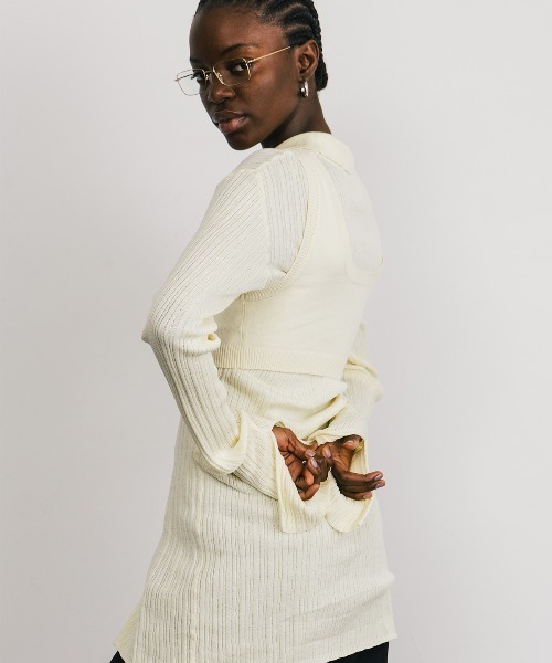 セール】KNIT BUSTIER LONG SHIRTS/ニットビスチェロングシャツ