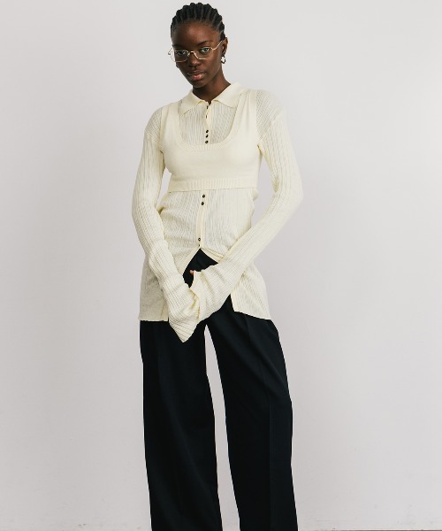 CREDONA（クレドナ）の「KNIT BUSTIER LONG  SHIRTS/ニットビスチェロングシャツ（ニット/セーター・レディース・ブラック/ベージュ/イエロー・FREE）」の21枚目の写真