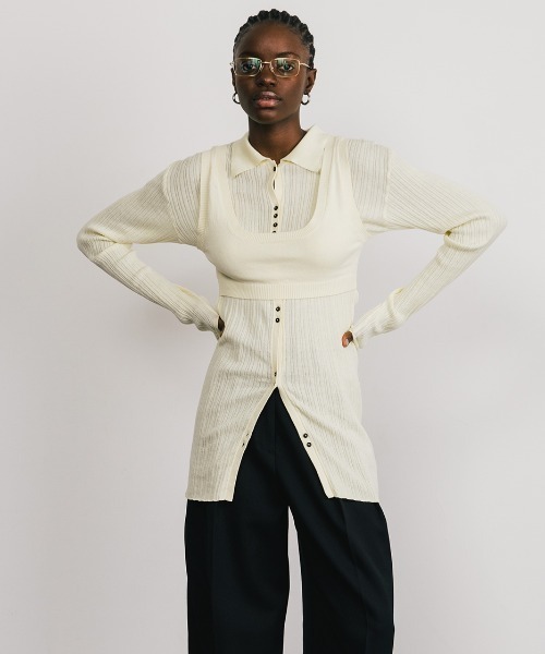 CREDONA（クレドナ）の「KNIT BUSTIER LONG  SHIRTS/ニットビスチェロングシャツ（ニット/セーター・レディース・ブラック/ベージュ/イエロー・FREE）」の22枚目の写真