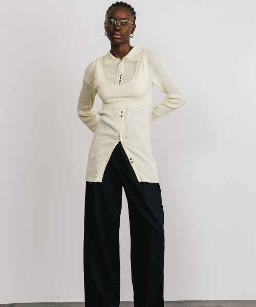 CREDONA（クレドナ）の「KNIT BUSTIER LONG  SHIRTS/ニットビスチェロングシャツ（ニット/セーター・レディース・ブラック/ベージュ/イエロー・FREE）」の4枚目の写真