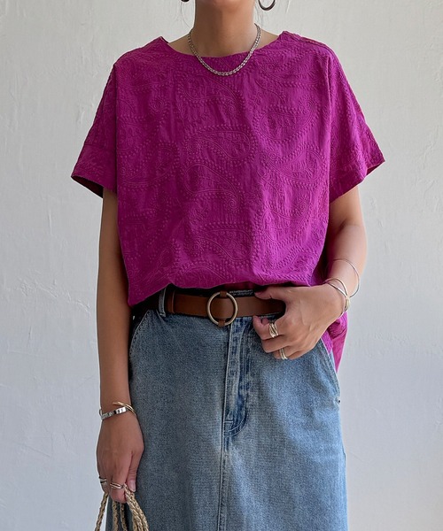 LBC（エルビーシー）の「ペイズリー刺繍ブラウス（シャツ/ブラウス・レディース・ネイビー/ホワイト/イエロー系その他/ターコイズブルー/グレー/チャコール/レッドパープル・M/L）」の6枚目の写真