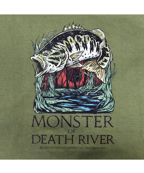 NOTHINKER(ノーシンカー)の「MONSTER OF DEATH RIVER Long T-shirt(Tシャツ/カットソー・メンズ・オリーブ/ヘザーグレー・X-LARGE/LARGE/MEDIUM/SMALL/XX-LARGE)」の6枚目の写真