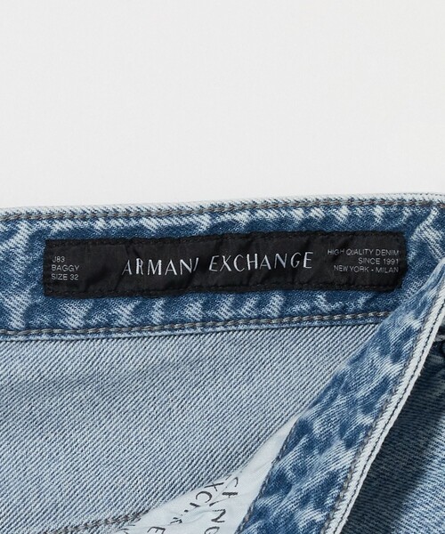 パンツ ARMANI EXCHANGE - decoration wide denim Armani Exchange straight leg monogram jeans in mid blue | ASOS