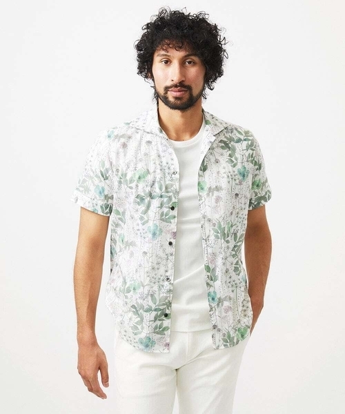 MICHEL KLEIN HOMME (ミッシェルクランオム)の「《日本製》フラワー柄半袖シャツ(シャツ/ブラウス・メンズ・ホワイト/ブルー・MEDIUM/LARGE/X-LARGE)」の2枚目の写真