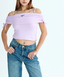 ROXY（ロキシー）の「【ROXY/ロキシー】25SS REWIND/ショート丈(短丈)シャーリングオフショルダートップス（Tシャツ/カットソー）」