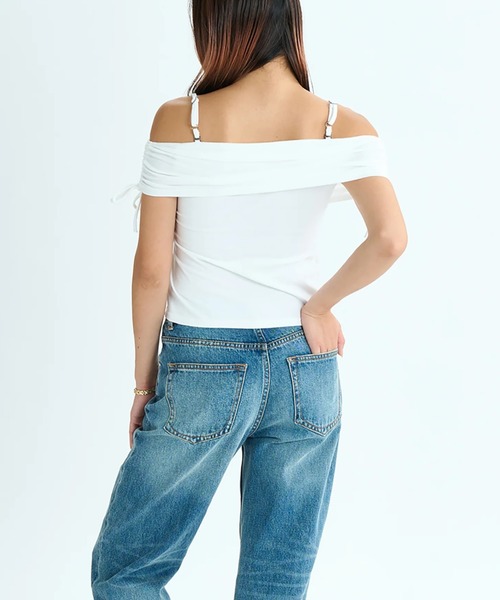 ROXY（ロキシー）の「【ROXY/ロキシー】25SS REWIND/ショート丈(短丈)シャーリングオフショルダートップス（Tシャツ/カットソー・レディース・パープル/ブラック/ホワイト・LARGE/MEDIUM/SMALL）」の12枚目の写真