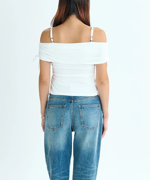 ROXY（ロキシー）の「【ROXY/ロキシー】25SS REWIND/ショート丈(短丈)シャーリングオフショルダートップス（Tシャツ/カットソー・レディース・パープル/ブラック/ホワイト・LARGE/MEDIUM/SMALL）」の10枚目の写真