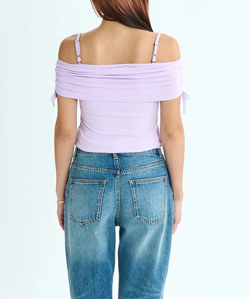 ROXY（ロキシー）の「【ROXY/ロキシー】25SS REWIND/ショート丈(短丈)シャーリングオフショルダートップス（Tシャツ/カットソー・レディース・パープル/ブラック/ホワイト・LARGE/MEDIUM/SMALL）」の17枚目の写真