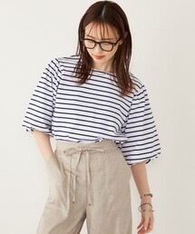 SHIPS Colors:〈洗濯機可能〉カラー ボーダー ギャザー スリーブ プルオーバー