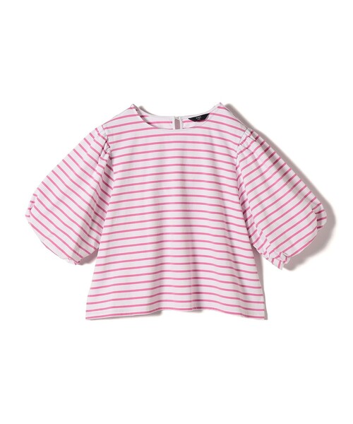 SHIPS Colors(シップス カラーズ)の「SHIPS Colors:〈洗濯機可能〉カラー ボーダー ギャザー スリーブ プルオーバー(Tシャツ/カットソー・レディース・ピンク/グリーン/ネイビー・ONE SIZE)」の4枚目の写真