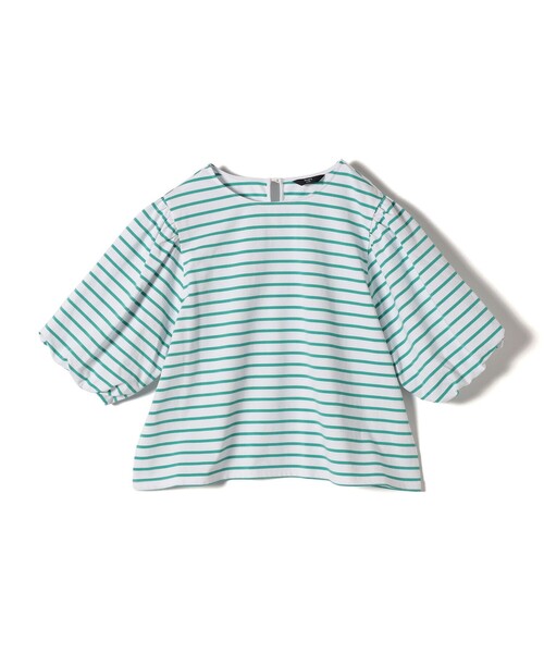 SHIPS Colors(シップス カラーズ)の「SHIPS Colors:〈洗濯機可能〉カラー ボーダー ギャザー スリーブ プルオーバー(Tシャツ/カットソー・レディース・ピンク/グリーン/ネイビー・ONE SIZE)」の5枚目の写真