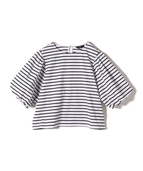 SHIPS Colors(シップス カラーズ)の「SHIPS Colors:〈洗濯機可能〉カラー ボーダー ギャザー スリーブ プルオーバー(Tシャツ/カットソー・レディース・ピンク/グリーン/ネイビー・ONE SIZE)」の6枚目の写真