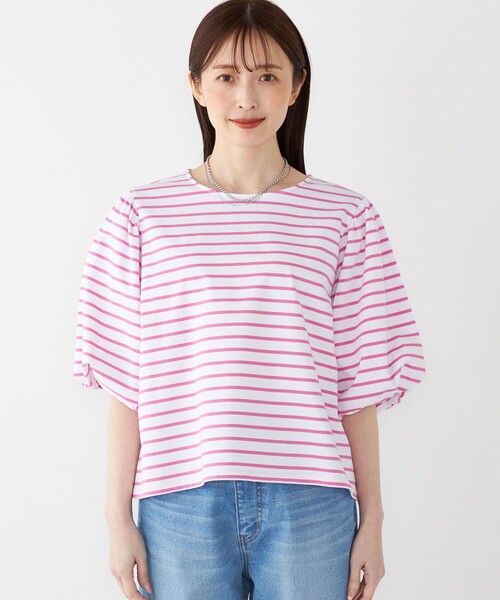 SHIPS Colors(シップス カラーズ)の「SHIPS Colors:〈洗濯機可能〉カラー ボーダー ギャザー スリーブ プルオーバー(Tシャツ/カットソー・レディース・ピンク/グリーン/ネイビー・ONE SIZE)」の15枚目の写真