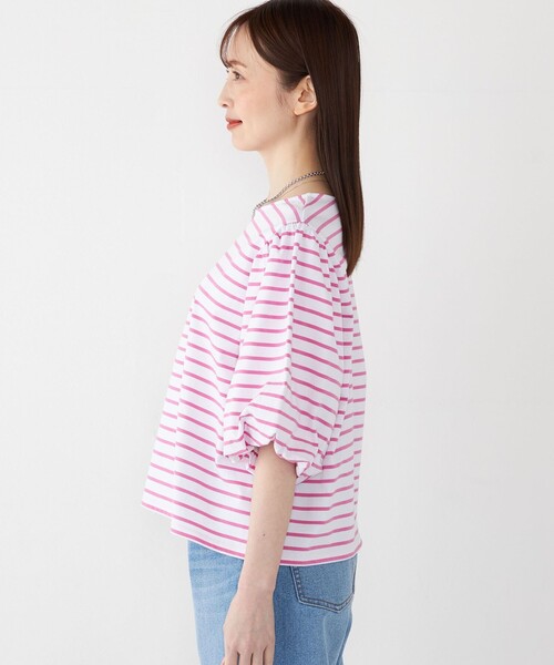 SHIPS Colors(シップス カラーズ)の「SHIPS Colors:〈洗濯機可能〉カラー ボーダー ギャザー スリーブ プルオーバー(Tシャツ/カットソー・レディース・ピンク/グリーン/ネイビー・ONE SIZE)」の16枚目の写真