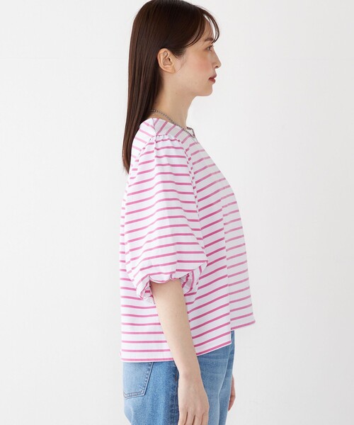 SHIPS Colors(シップス カラーズ)の「SHIPS Colors:〈洗濯機可能〉カラー ボーダー ギャザー スリーブ プルオーバー(Tシャツ/カットソー・レディース・ピンク/グリーン/ネイビー・ONE SIZE)」の18枚目の写真
