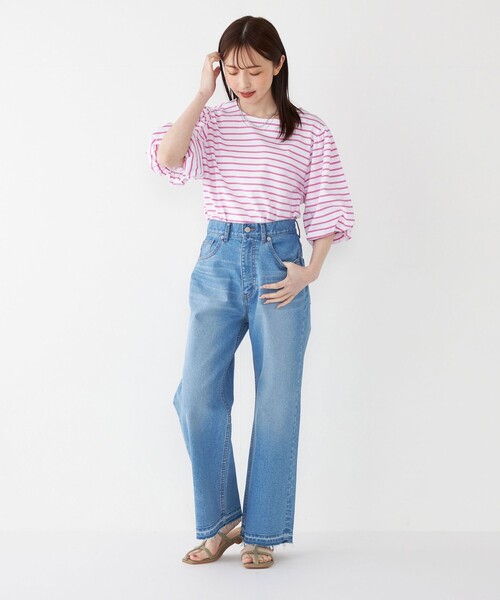 SHIPS Colors(シップス カラーズ)の「SHIPS Colors:〈洗濯機可能〉カラー ボーダー ギャザー スリーブ プルオーバー(Tシャツ/カットソー・レディース・ピンク/グリーン/ネイビー・ONE SIZE)」の19枚目の写真