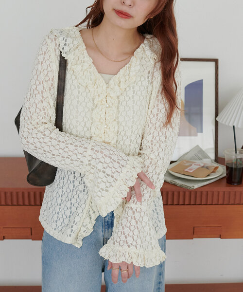 DISCOAT（ディスコート）の「レースフリルカーディガン（カーディガン