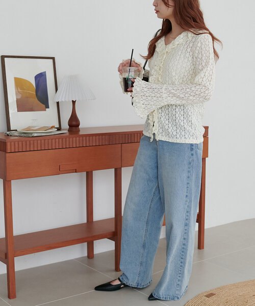 DISCOAT（ディスコート）の「レースフリルカーディガン（カーディガン/ボレロ・レディース・アイボリー/ブラック・FREE）」の8枚目の写真