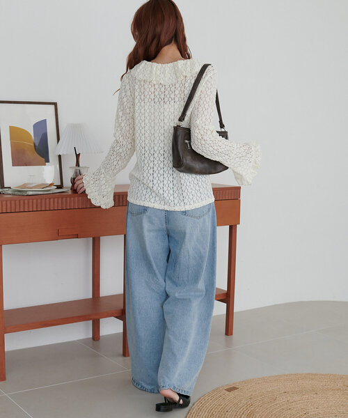 DISCOAT（ディスコート）の「レースフリルカーディガン（カーディガン/ボレロ・レディース・アイボリー/ブラック・FREE）」の9枚目の写真