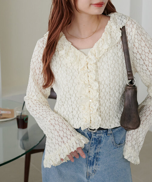 DISCOAT（ディスコート）の「レースフリルカーディガン（カーディガン/ボレロ・レディース・アイボリー/ブラック・FREE）」の11枚目の写真
