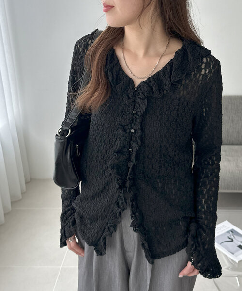 DISCOAT（ディスコート）の「レースフリルカーディガン（カーディガン/ボレロ・レディース・アイボリー/ブラック・FREE）」の21枚目の写真