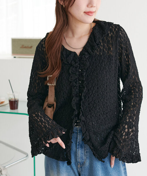 DISCOAT（ディスコート）の「レースフリルカーディガン（カーディガン/ボレロ・レディース・アイボリー/ブラック・FREE）」の18枚目の写真