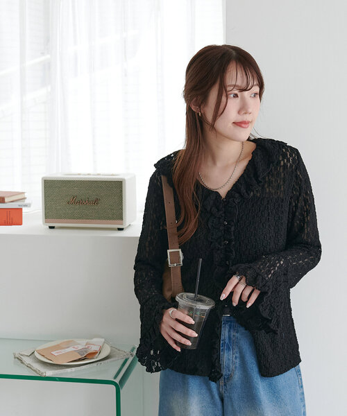 DISCOAT（ディスコート）の「レースフリルカーディガン（カーディガン/ボレロ・レディース・アイボリー/ブラック・FREE）」の16枚目の写真