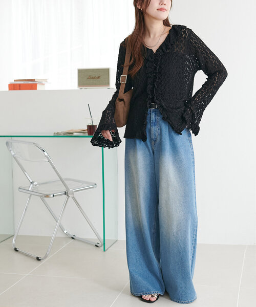 DISCOAT（ディスコート）の「レースフリルカーディガン（カーディガン/ボレロ・レディース・アイボリー/ブラック・FREE）」の13枚目の写真