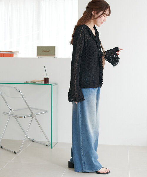 DISCOAT（ディスコート）の「レースフリルカーディガン（カーディガン/ボレロ・レディース・アイボリー/ブラック・FREE）」の10枚目の写真