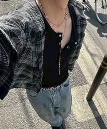 Chikashitsu +（チカシツプラス）の「【Chikashitsu +】henley neck sleeveless 2   【チカシツプラス】ヘンリーネックタンクトップ（タンクトップ）」