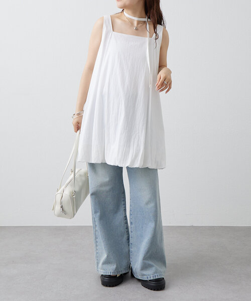 mystic(ミスティック)の「【夏の着映えアイテム/2サイズ展開】バルーンミニジャンスカ(ワンピース・レディース・ブラック/オリーブ/オフホワイト・FREE/2)」の6枚目の写真