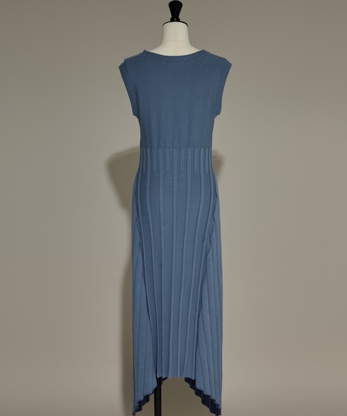 cinoh アシンメトリーノースリーブロングワンピース　青38 チノ セール】【CINOH/チノ】《STUDIOUS別注》NO SLEEVE KNIT DRESS
