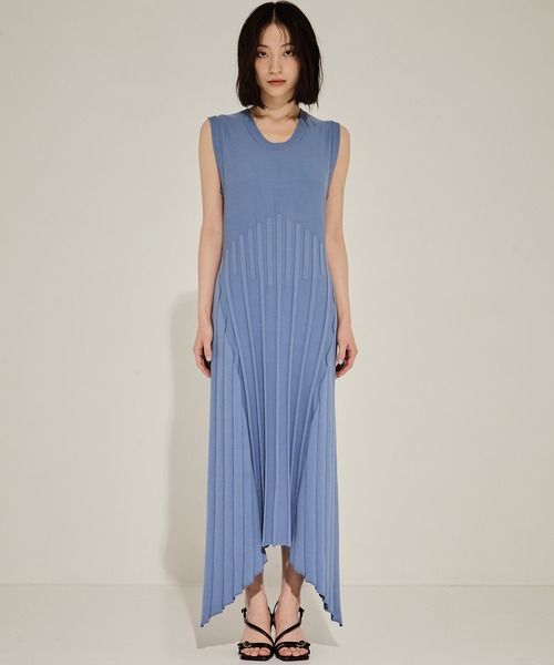 cinoh アシンメトリーノースリーブロングワンピース　青38 チノ セール】【CINOH/チノ】《STUDIOUS別注》NO SLEEVE KNIT DRESS