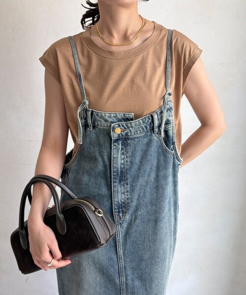 DouDou(ドゥドゥ)の「【接触冷感】リヨセル混フレンチプルオーバー(Tシャツ/カットソー・レディース・ブラック/ライトベージュ/ブラウン/ピンク/オフホワイト/イエロー/キャメル・FREE)」の6枚目の写真