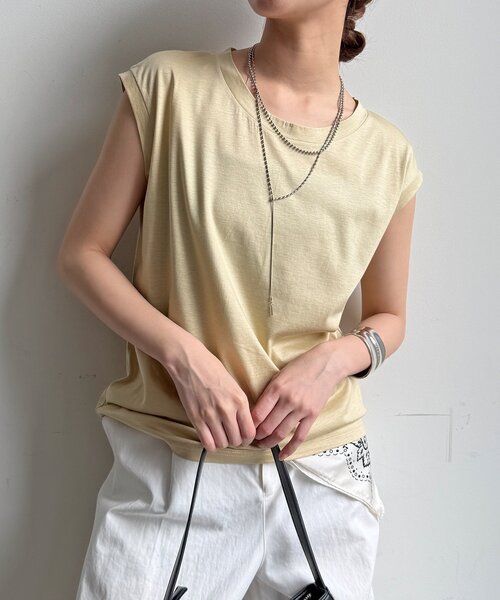 DouDou(ドゥドゥ)の「【接触冷感】リヨセル混フレンチプルオーバー(Tシャツ/カットソー・レディース・ブラック/ライトベージュ/ブラウン/ピンク/オフホワイト/イエロー・FREE)」の1枚目の写真