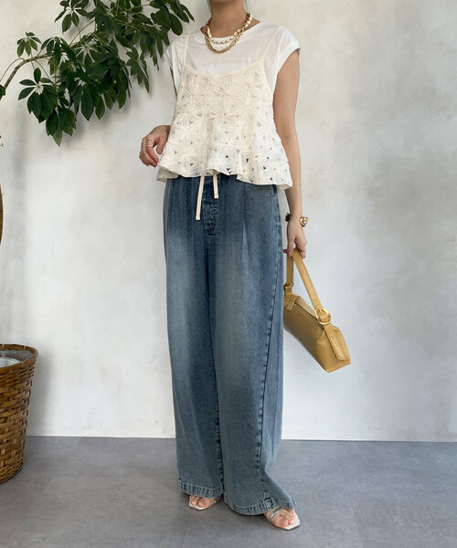 DouDou（ドゥドゥ）の「【接触冷感】リヨセル混フレンチプルオーバー（Tシャツ/カットソー・レディース・ブラック/ライトベージュ/ブラウン/ピンク/オフホワイト・FREE）」の6枚目の写真