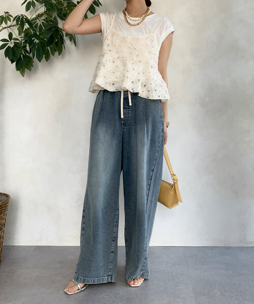 DouDou（ドゥドゥ）の「【接触冷感】リヨセル混フレンチプルオーバー（Tシャツ/カットソー・レディース・ブラック/ライトベージュ/ブラウン/ピンク/オフホワイト・FREE）」の7枚目の写真