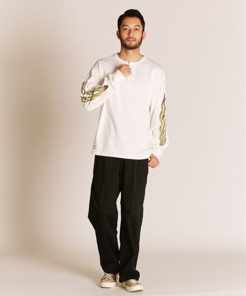 Schott(ショット)の「Schott/ショット/FIRE PTTERN HENLEY LS T-SHIRT/ファイアパターン ヘンリーネック ロンT(Tシャツ/カットソー・メンズ・ブラック/ホワイト/ネイビー・M/L/XL/2XL)」の15枚目の写真